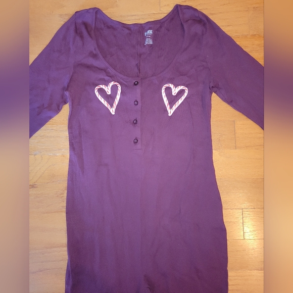 Victoria's Secret Pink Onesie, Plum Purple with Candy Cane Heart, Size M - Picture 2 of 6